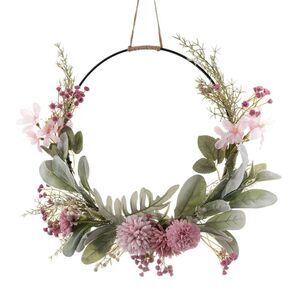 2365 Pink Lambs Ear Artificial Wreath - 16.14 Inch Spring Floral Hoop